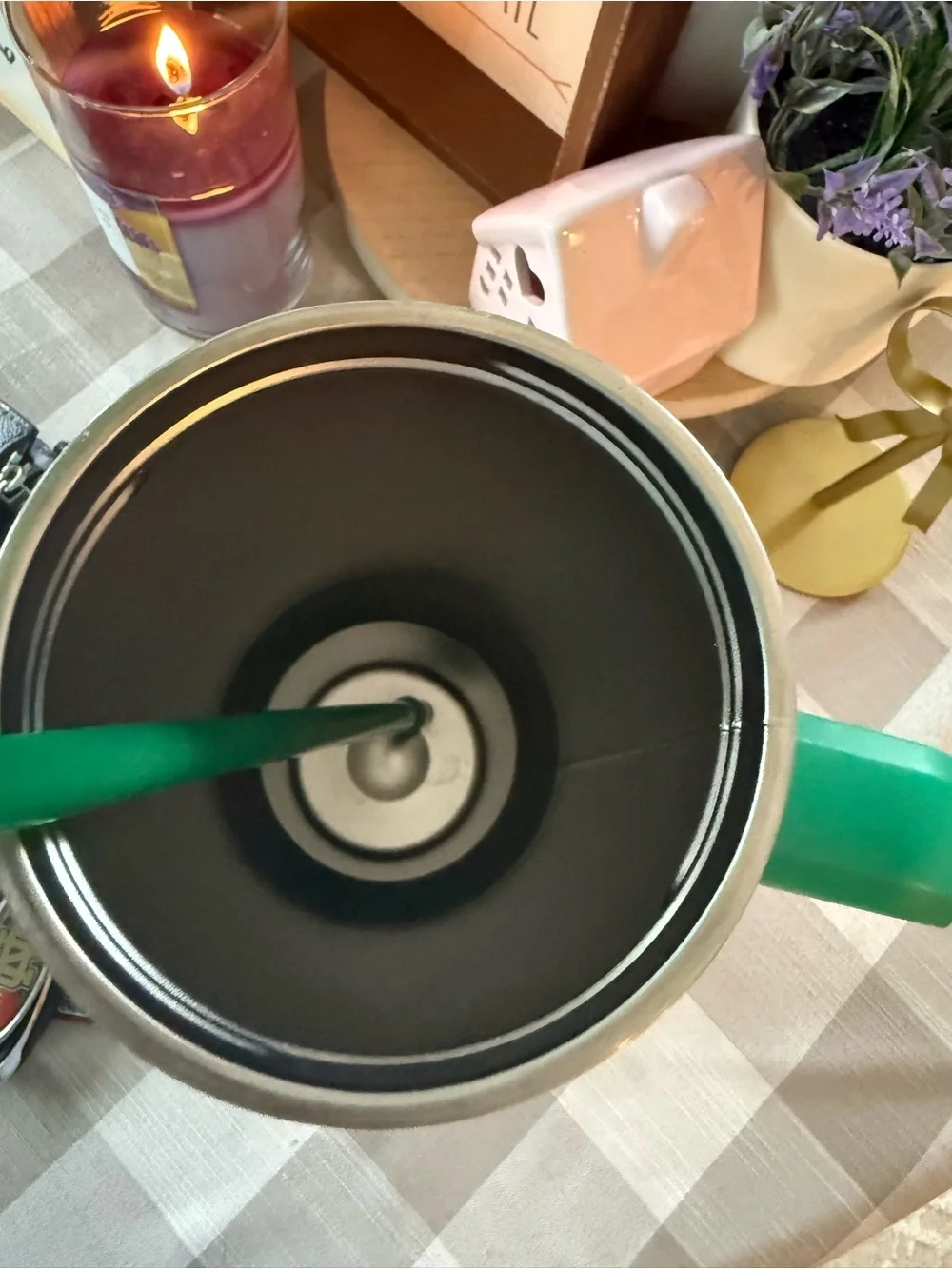 Green Checkerboard Travel Mug with Handle